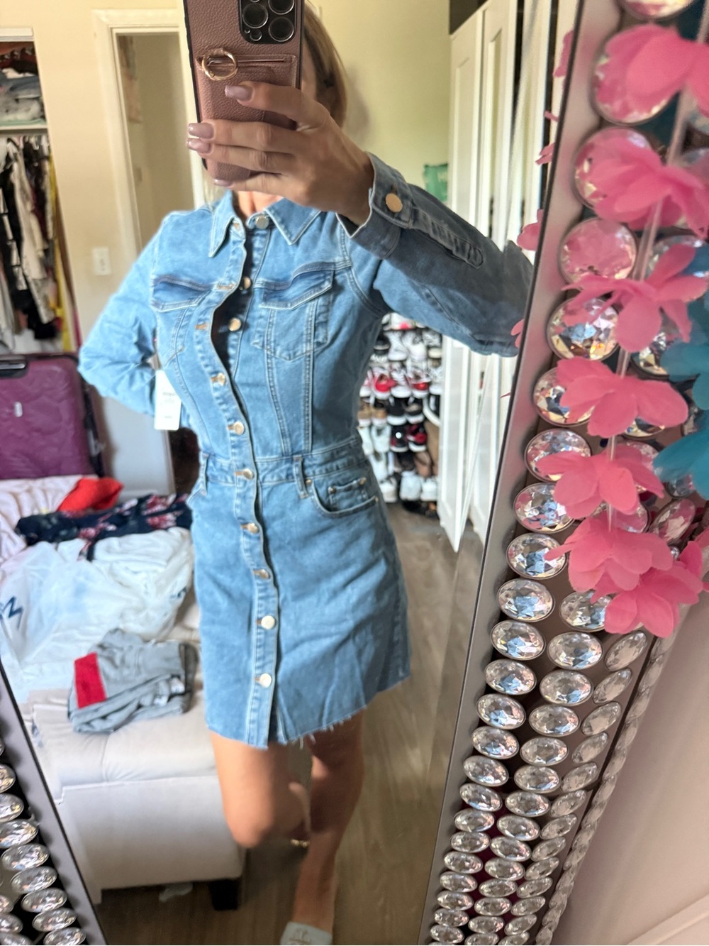 Guess Light Blue Denim Button-Front Shirt Dress